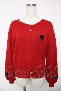 画像1: axes femme / ハート刺繍ニットカーデ  赤 Y-25-12-22-075-AX-TO-SZ-ZY