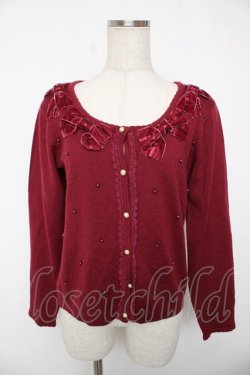 画像1: axes femme / ベロアリボンパールカーディガン  ワイン Y-25-12-22-077-AX-TO-SZ-ZY