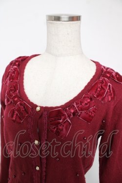 画像3: axes femme / ベロアリボンパールカーディガン  ワイン Y-25-12-22-077-AX-TO-SZ-ZY