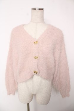 画像1: F i.n.t / リボン釦フェザーニットカーディガン F ピンク Y-25-12-22-085-CA-TO-SZ-ZY