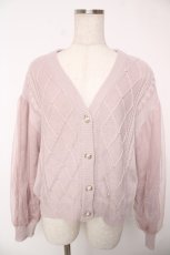 画像1: axes femme / 袖チュールケーブルニットカーディガン F ピンク Y-25-12-22-086-AX-TO-SZ-ZT528 (1)