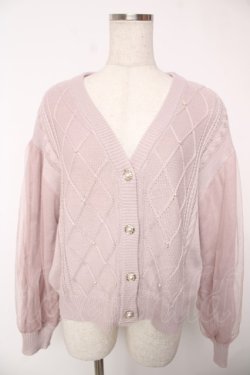 画像1: axes femme / 袖チュールケーブルニットカーディガン F ピンク Y-25-12-22-086-AX-TO-SZ-ZY