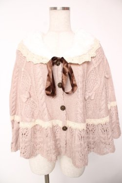 画像1: axes femme kawaii / ファー付きニットポンチョ M ピンク Y-25-12-22-088-AX-CO-SZ-ZY