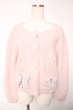 画像1: axes femme / リボン付フェザーニットカーディガン F ピンク Y-25-12-22-089-AX-TO-SZ-ZY