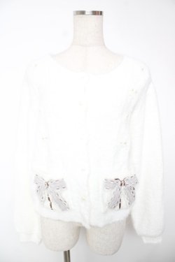 画像1: axes femme / リボン付フェザーニットカーディガン F 白 Y-25-12-22-090-AX-TO-SZ-ZY