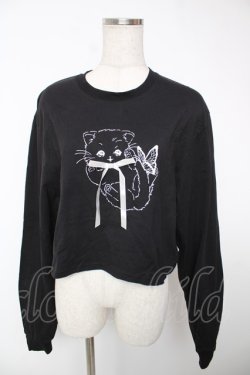 画像1: Hauls / お猫様りぼんクロップドロンTEE  黒 Y-25-12-22-110-LO-TO-SZ-ZY