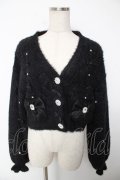 NOEMIE / メニーリボンビジューフわふわシャギーカーデ M 黒 Y-25-12-22-113-LO-TO-SZ-ZY