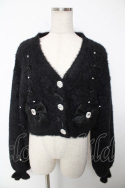 画像1: NOEMIE / メニーリボンビジューフわふわシャギーカーデ M 黒 Y-25-12-22-113-LO-TO-SZ-ZY