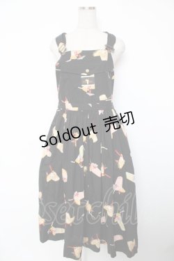 画像1: PINK HOUSE / カクテル柄サロペットスカート F 黒 Y-25-12-22-126-LO-OP-SZ-ZY