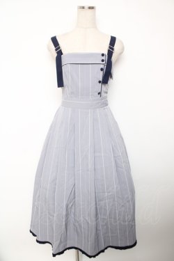 画像1: axes femme / バックリボンストライプジャンパースカート F サックス Y-25-12-22-142-AX-OP-SZ-ZY