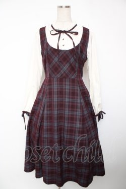 画像1: axes femme / チェック柄ドッキングワンピース F ワイン Y-25-12-22-144-AX-OP-SZ-ZY