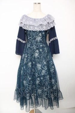 画像1: axes femme / オーナメント柄レース重ワンピース F 紺 Y-25-12-22-148-AX-OP-SZ-ZY