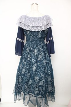 画像2: axes femme / オーナメント柄レース重ワンピース F 紺 Y-25-12-22-148-AX-OP-SZ-ZY