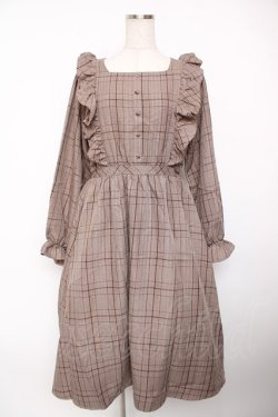 画像1: m petit by misako / CHKフリルOPナガ ワンピース M 中茶 Y-25-12-22-154-LO-OP-SZ-ZY