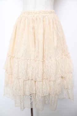 画像1: ATELIER PIERROT / Ruffle Chiffon Skirt-Lace-  アイボリー Y-25-12-22-160-EL-SK-SZ-ZY