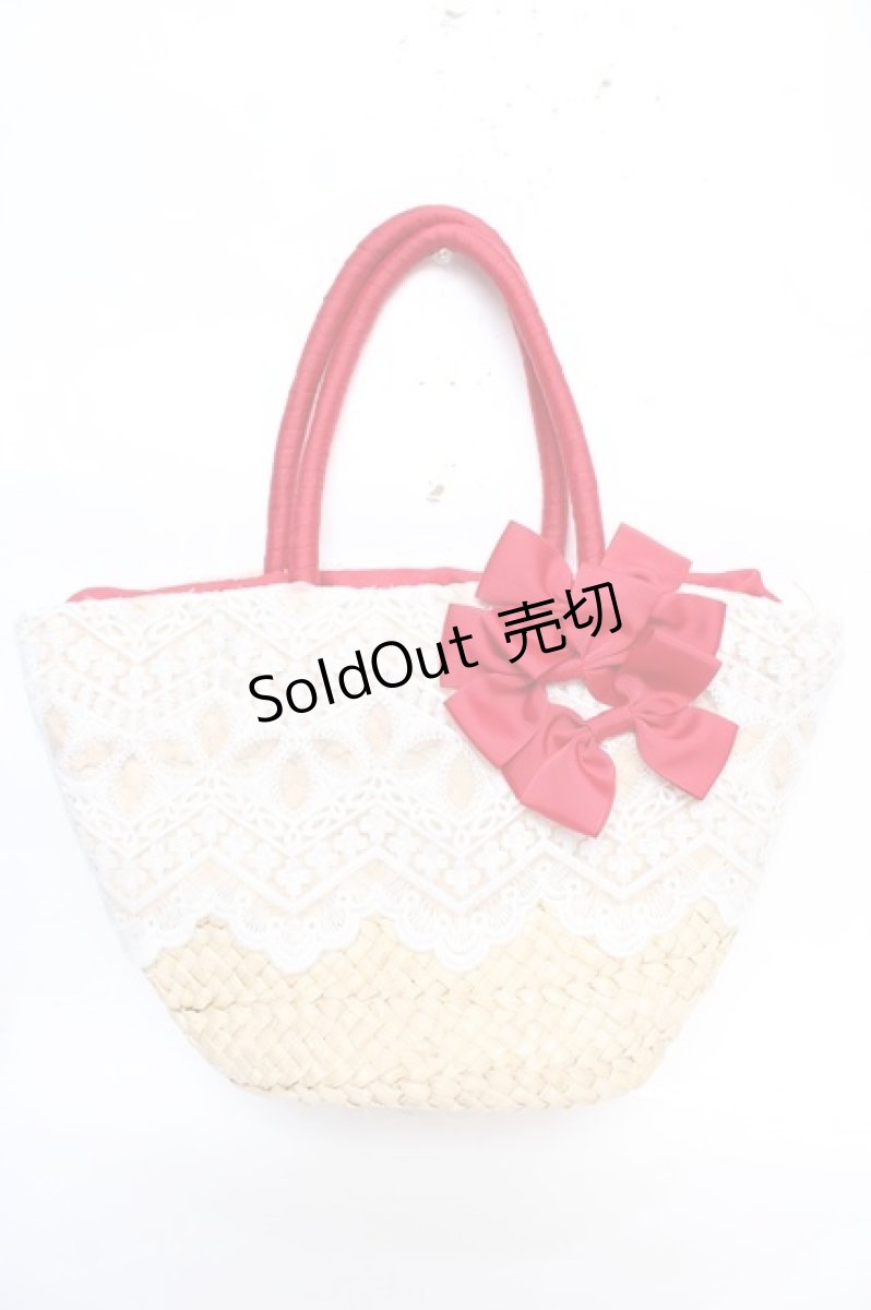 画像1: axes femme / レース×リボンかごバッグ  赤 Y-25-12-22-026-AX-BG-SZ-ZTK021 (1)
