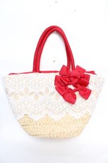 画像1: axes femme / レース×リボンかごバッグ  赤 Y-25-12-22-026-AX-BG-SZ-ZTK021 (1)