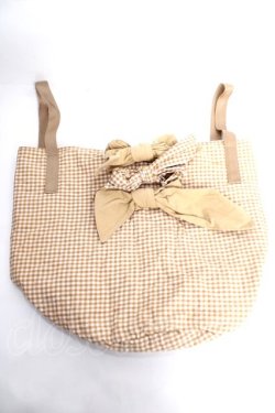 画像1: PINK HOUSE / リボン付きギンガム柄バケツバッグ  ベージュ Y-25-12-22-038-LO-BG-SZ-ZY