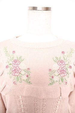 画像3: axes femme / バラ刺繍ブロッキングニット M 淡ピンク Y-25-12-23-039-AX-TO-SZ-ZY