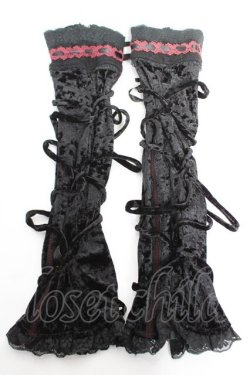 画像2: Ozz On / レースアップベロアアームカバー  黒 Y-25-12-23-005-OO-ZA-SZ-ZY