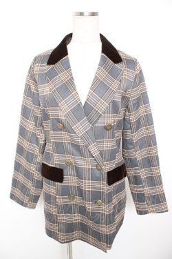 画像1: axes femme POETIQUE / チェック×別珍ロングジャケット M グレー Y-25-12-23-044-AX-JA-SZ-ZY