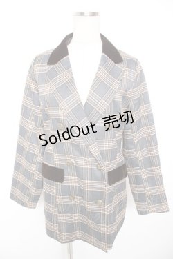 画像1: axes femme POETIQUE / チェック×別珍ロングジャケット M グレー Y-25-12-23-044-AX-JA-SZ-ZI