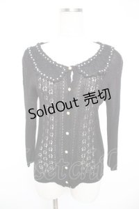 axes femme / レース襟付透かし編みカーディガン M 黒 Y-25-12-23-046-AX-TO-SZ-ZY