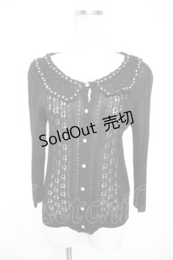 画像1: axes femme / レース襟付透かし編みカーディガン M 黒 Y-25-12-23-046-AX-TO-SZ-ZY