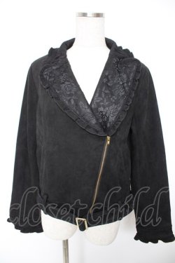 画像1: axes femme POETIQUE / スエードフリルライダースジャケット M 黒 Y-25-12-23-049-AX-JA-SZ-ZY