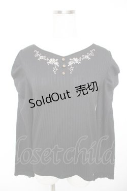 画像1: axes femme / 刺繍入マトンスリーブリブプルオーバー  黒 Y-25-12-23-057-AX-TS-SZ-ZS