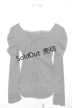 画像2: axes femme / 刺繍入マトンスリーブリブプルオーバー  黒 Y-25-12-23-057-AX-TS-SZ-ZS