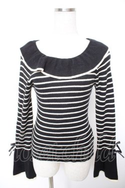 画像1: axes femme / 襟デザインボーダーニット  黒 Y-25-12-23-061-AX-TO-SZ-ZY