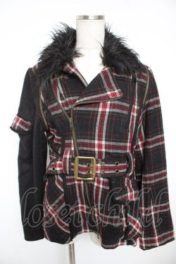 画像1: ALGONQUINS / ファー襟タータンライダースジャケット F 黒 Y-25-12-23-094-AL-JA-SZ-ZY