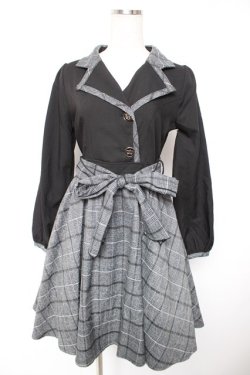 画像1: axes femme / チェックドッキングワンピース M 黒 Y-25-12-23-115-AX-OP-SZ-ZY