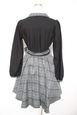 画像2: axes femme / チェックドッキングワンピース M 黒 Y-25-12-23-115-AX-OP-SZ-ZY