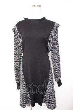 画像1: axes femme / 柄切替ニットワンピ  黒 Y-25-12-23-116-AX-OP-SZ-ZY