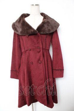 画像1: axes femme / ファーショールカラー付コート  ワイン Y-25-12-23-133-AX-CO-SZ-ZY