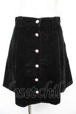 画像1: Ank Rouge / パールボタンベロアフレアスカート M 黒 Y-25-12-23-149-CA-SK-SZ-ZY