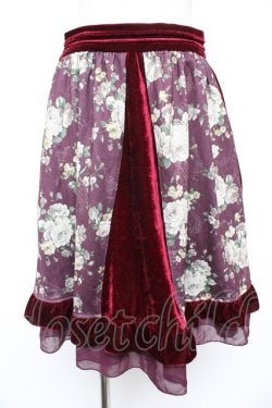 画像1: axes femme / ベロア切替スカート  ワイン Y-25-12-23-152-AX-SK-AS-ZY