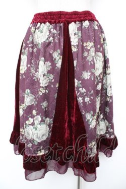 画像2: axes femme / ベロア切替スカート  ワイン Y-25-12-23-152-AX-SK-AS-ZY