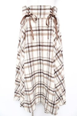 画像1: axes femme / レースアップ起毛チェックスカート F 生成り Y-25-12-23-153-AX-SK-SZ-ZY