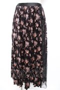 axes femme / 花柄ベロアプリーツスカート M 黒 Y-25-12-23-154-AX-SK-SZ-ZY