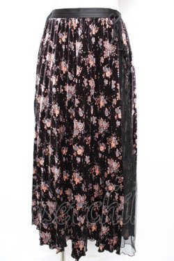 画像1: axes femme / 花柄ベロアプリーツスカート M 黒 Y-25-12-23-154-AX-SK-SZ-ZY