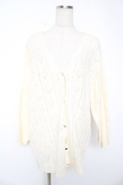 画像1: axes femme POETIQUE / ハート透かし編みニットカーディガン M 生成り Y-25-12-23-020-AX-TO-SZ-ZY
