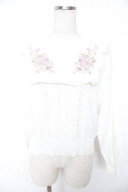 画像1: axes femme / バラ刺繍ブロッキングニット M 生成り Y-25-12-23-023-AX-TO-SZ-ZY