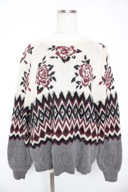 画像1: axes femme NOSTALGIE / 薔薇柄ニット  グレー Y-25-12-23-025-AX-TO-SZ-ZY