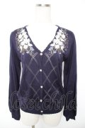 axes femme / 花刺繍ダイヤ編みニットカーディガン M 紺 Y-25-12-23-032-AX-TO-SZ-ZY