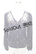 axes femme / 花刺繍ダイヤ編みニットカーディガン M 紺 Y-25-12-23-032-AX-TO-SZ-ZS