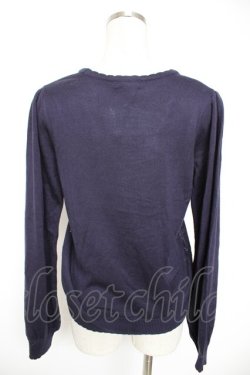 画像2: axes femme / 花刺繍ダイヤ編みニットカーディガン M 紺 Y-25-12-23-032-AX-TO-SZ-ZY