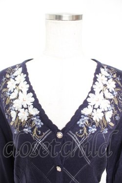 画像3: axes femme / 花刺繍ダイヤ編みニットカーディガン M 紺 Y-25-12-23-032-AX-TO-SZ-ZY